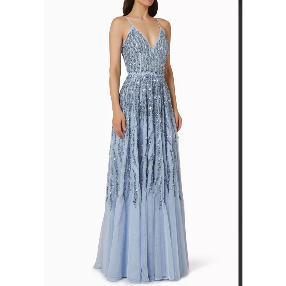 New‎ Mac Duggal Blue Metallic A-Line Gown Sz 2
